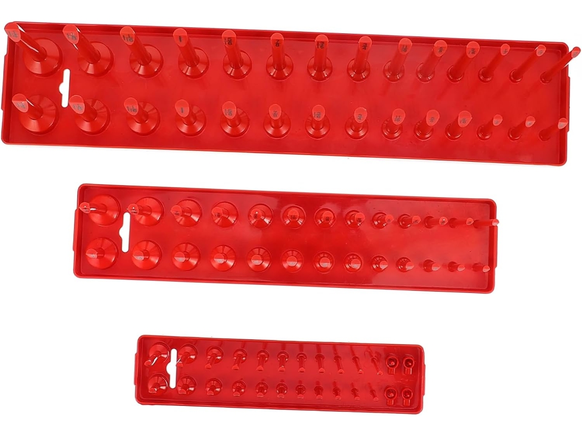 Organizador De Soquetes De 3 Peças, Suporte Métrico, Plástico Vermelho, Armazenamento Prático E Resistente.