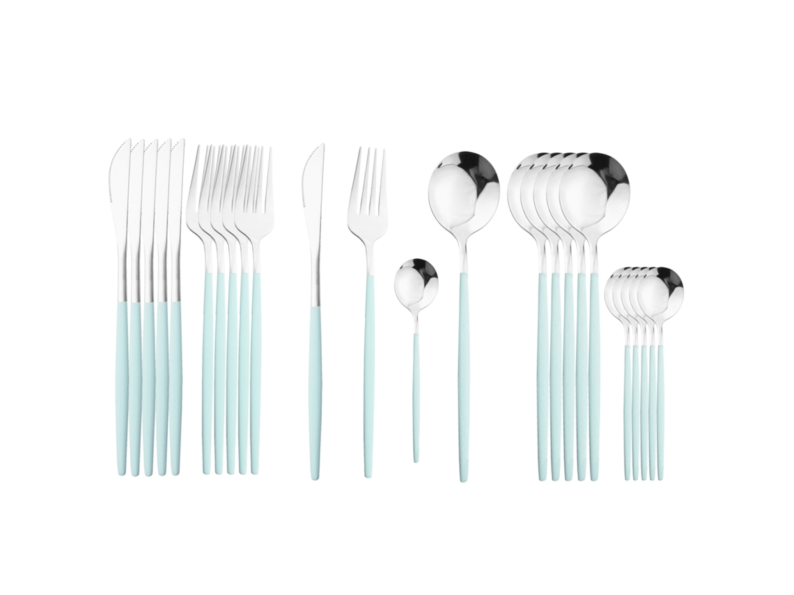 Conjunto de Talheres de Aço Inoxidável com 24 Peças, Incluindo Faca, Colher e Garfo. MDUG (prata Menta)