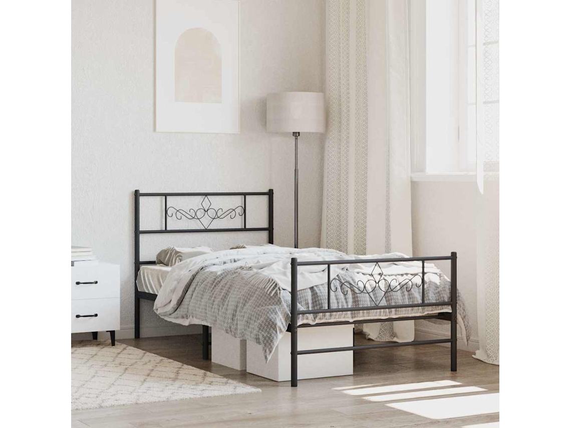 Vidaxl Estrutura De Cama Com Cabeceira E Pés 80x200 Cm Metal Preto