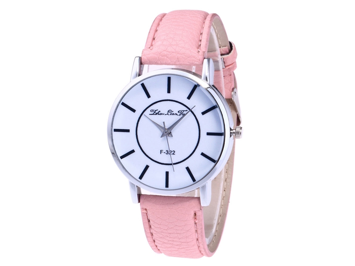 Reloj De Pareja De Cuero Moda Dial Redondo Reloj De Pulsera Cuarzo Rosa
