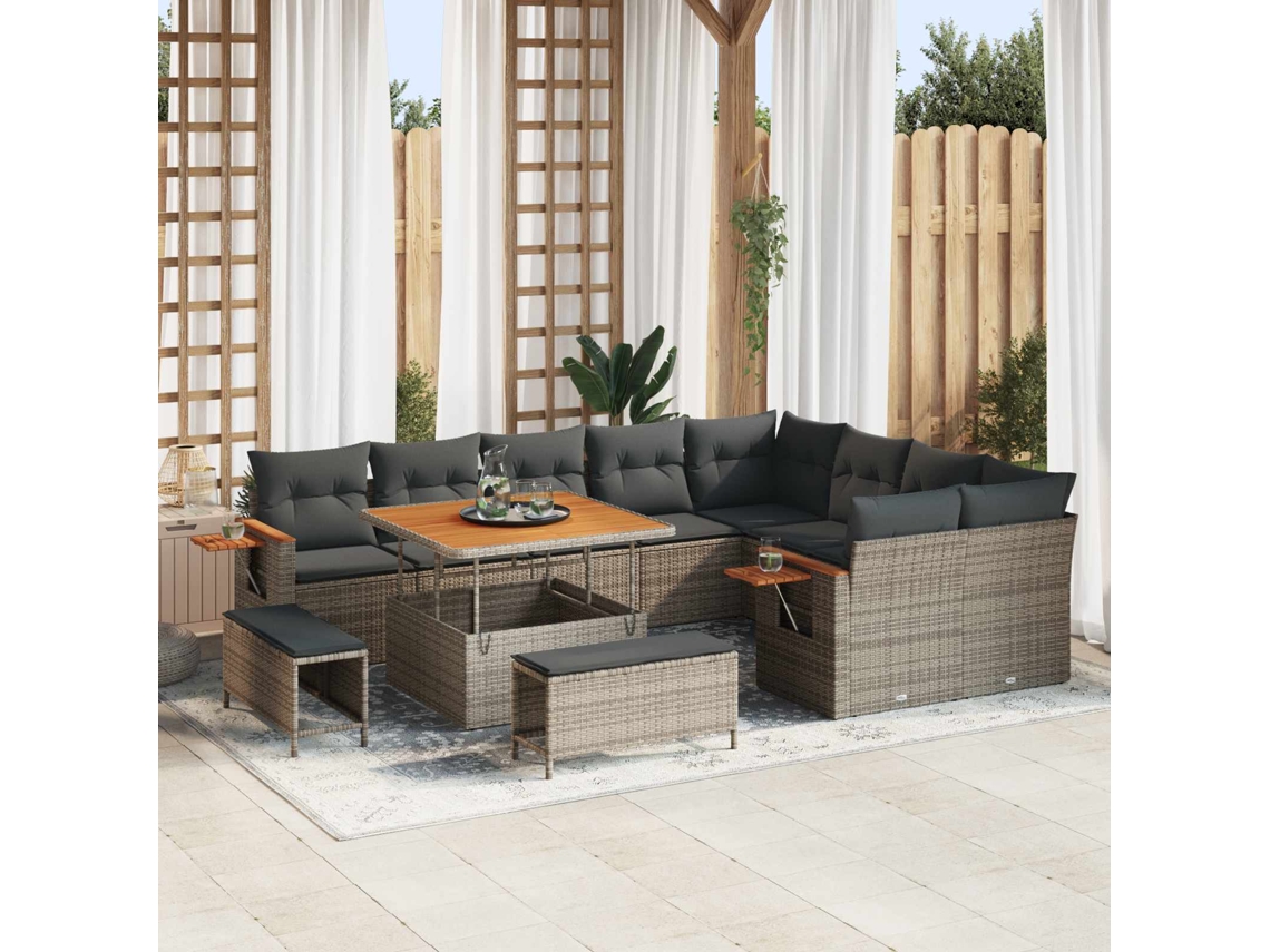 Vidaxl Conjunto De Sofá De Jardim 12 Unid. Cinzeto Vime Pe