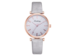 Relógio de Pulso Feminino Casual de Quartzo com Pulseira Pu Delicado Prateado
