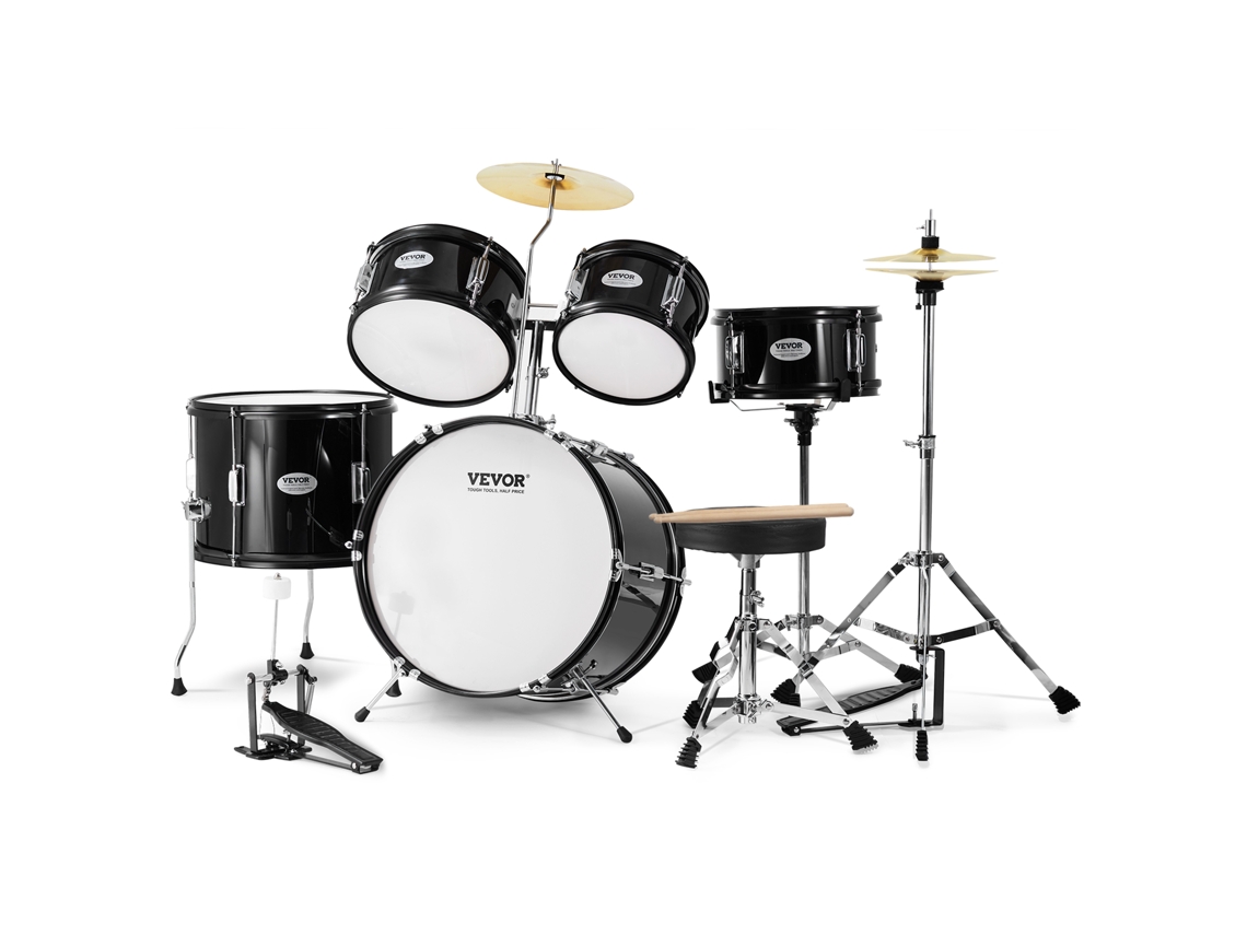 Conjunto de Bateria Infantil VEVOR de 5 Peças 16 em Conjunto de Bateria Infantil Iniciante com Trono Preto