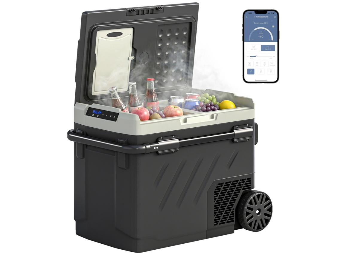 Refrigerador Elétrico 49l Compressor Zona Dupla App Rodas -20°c A 20°c Usb