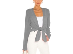 Cardigan Cropped Feminino Com Laço Frente Manga Longa Leve Para Trabalho E Festas Cinza