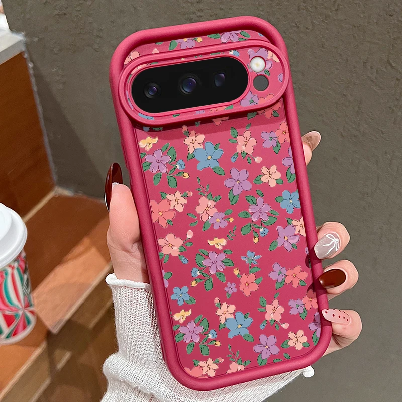 Capa Para Celular Google Pixel 9a Com Estampa Floral (bordô), Capa Traseira De Silicone Macio À Prova De Choque.