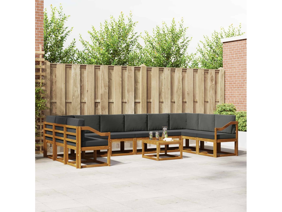 Vidaxl Conjunto De Sofás Para Exterior 11 Unid. Natural E Antracite