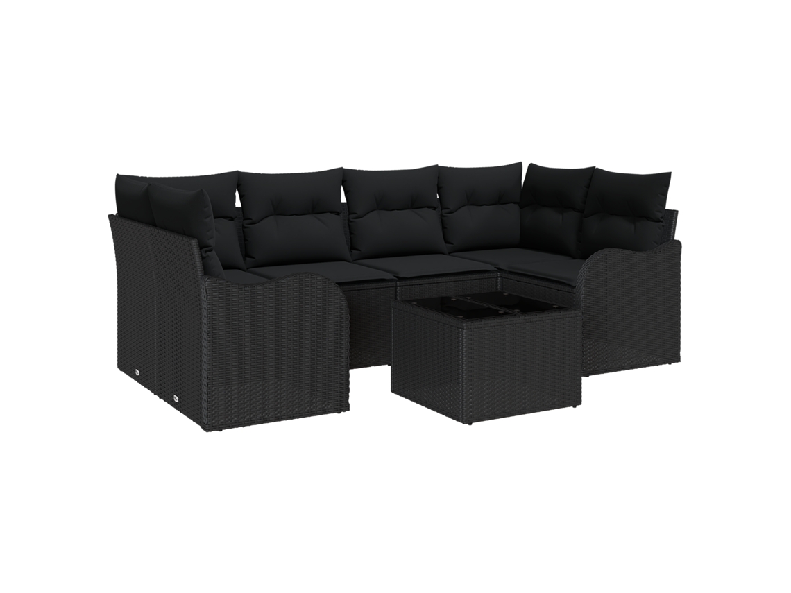Conjunto 7 Sofá De Jardim Vidaxl Preto Vime Pe (55 X 55 X 37 Cm)