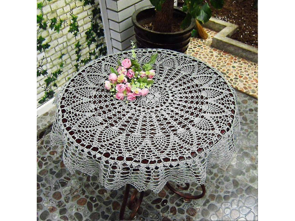 Lurelia Toalha De Mesa Redonda Algodão Crochê Branco Diâmetro 70cm Vintage Feito À Mão