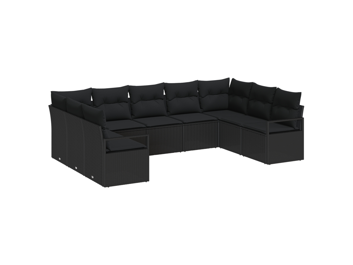 Conjunto 9 Sofá Exterior Vidaxl Preto Vime Pe (289 X 177 X 85 Cm)