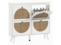 Sapateira CHEZMOI com 4 portas basculantes, 20 pares, prateleiras ajustáveis, estilo boêmio, Pés de madeira, Dimensões 105x24x97,5 cm, Branca