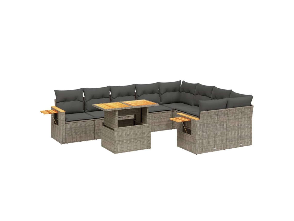 Conjunto de 10 Sofás de Jardim com Almofadões Vime Pe Cinzento MAISON EXCLUSIVE