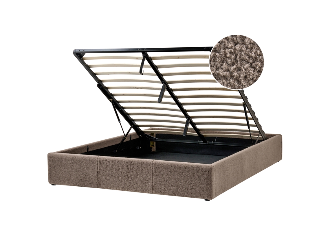 Cama de Casal BELIANI Dinan de Bouclé Taupe 160x200