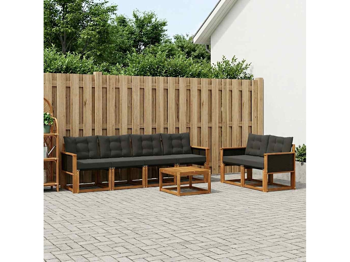 Vidaxl Conjunto De Sofás Para Exterior 7 Unid. Natural E Preto
