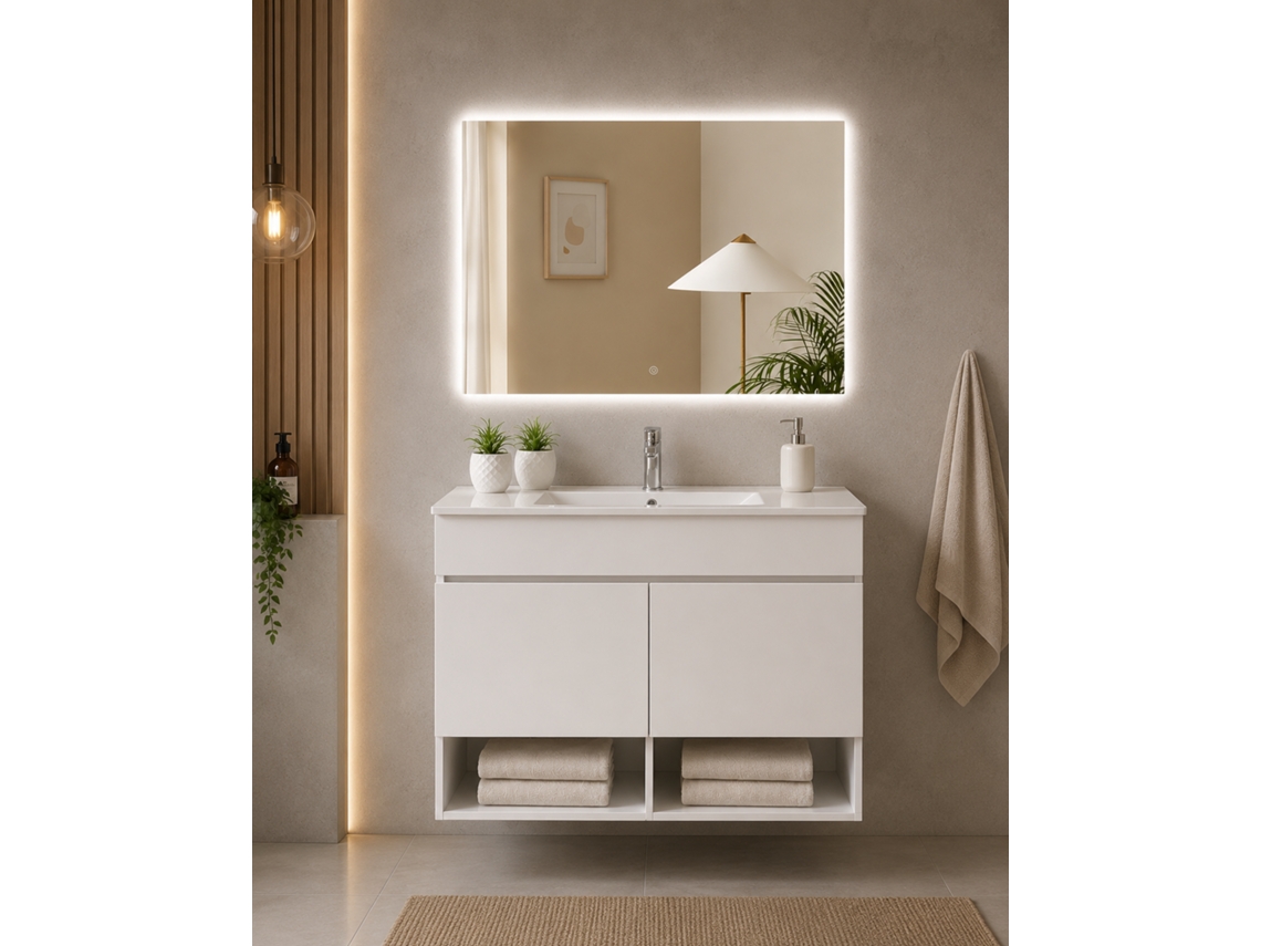 Móvel De Casa De Banho Suspenso Com Lavatório Extraplano Origenbath Nebari Sem Espelho 70x40 Cm Branco