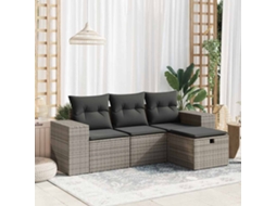 Vidaxl 4 Pcs Conjunto Sofás De Jardim C/ Almofadões Vime Pe Cinzento