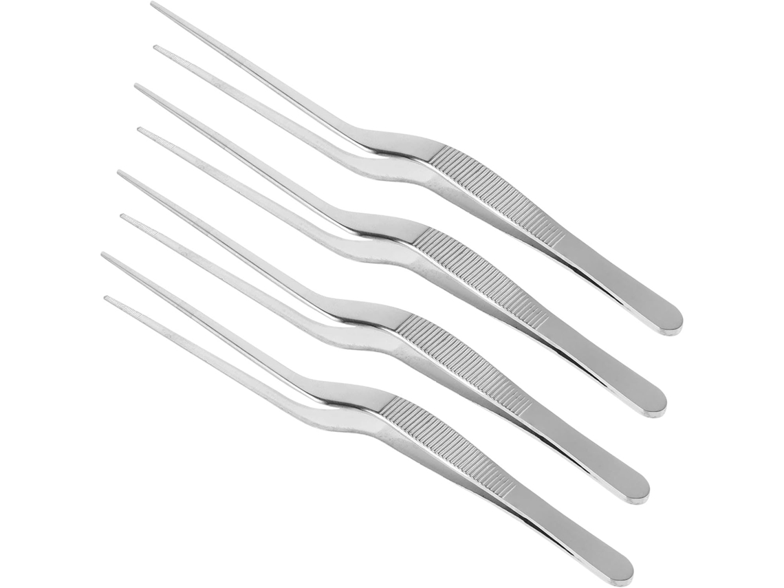 Pinças com acabamento liso, curvas, em aço inoxidável Prateado, conjunto de 4 peças.