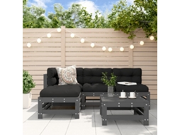 Conjunto 5pcs Lounge Garden Com Almofadões Madeira Maciça Cinza Dkd Home Decor
