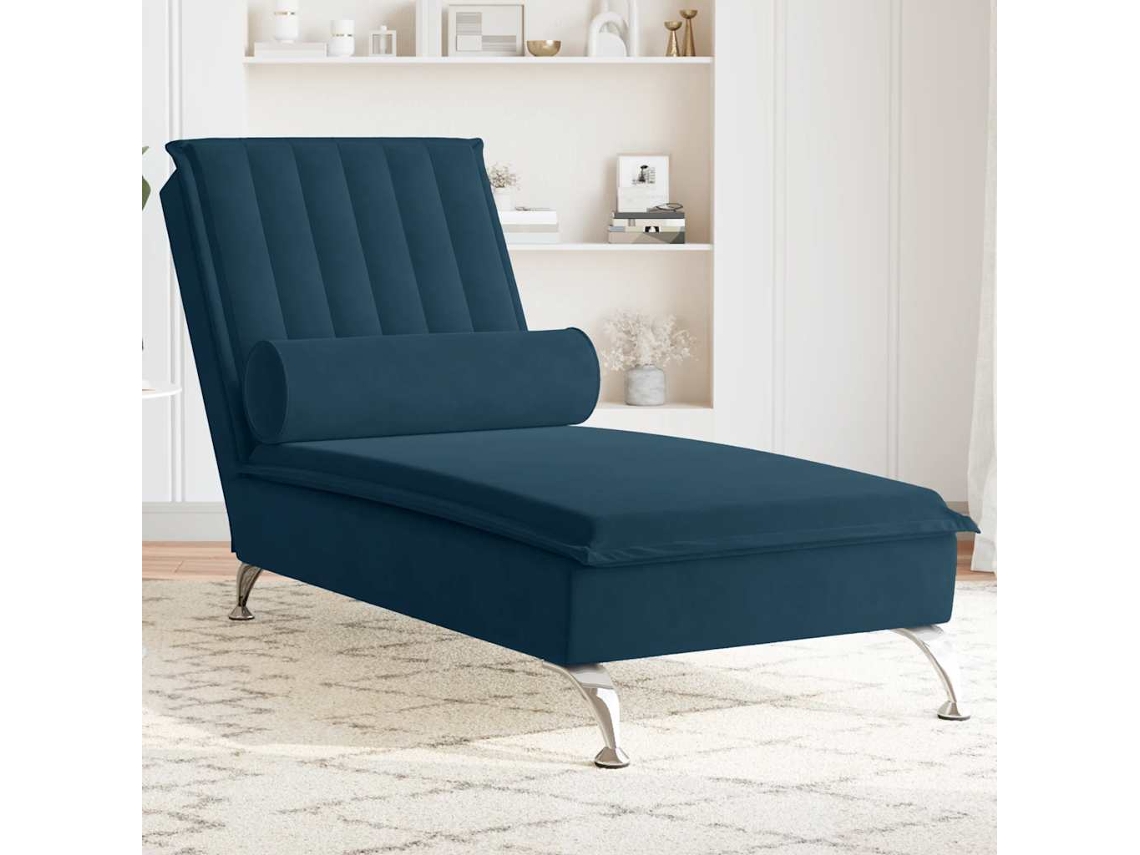 Vidaxl Chaise Lounge De Massagem Com Rolo Veludo Azul
