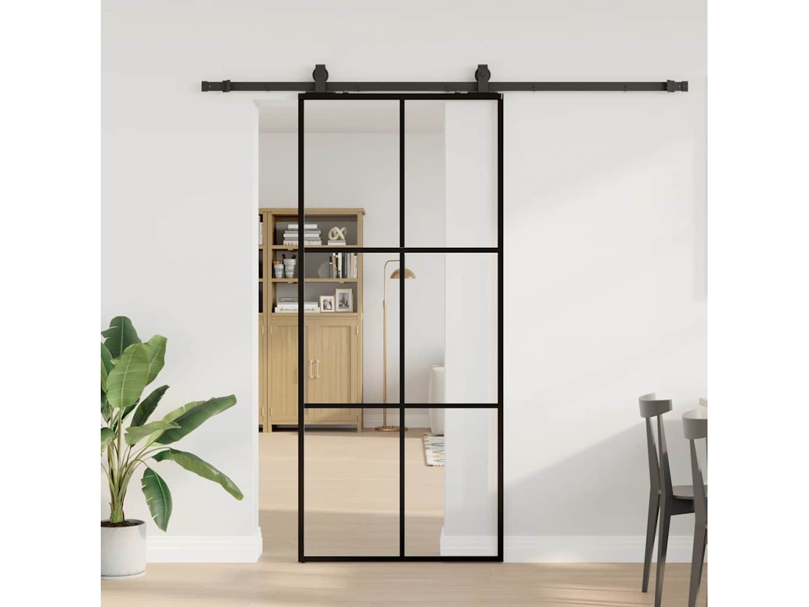 Vidaxl Porta Deslizante C/ Conj. Ferragens 90x205cm Vidro Esg Preto
