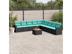 Vidaxl 10 Pcs Conjunto De Sofás P/ Jardim C/ Almofadões Vime Pe Preto