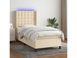 Vidaxl Cama Box Spring C/ Colchão E Led 90x200 Cm Tecido Cor Creme