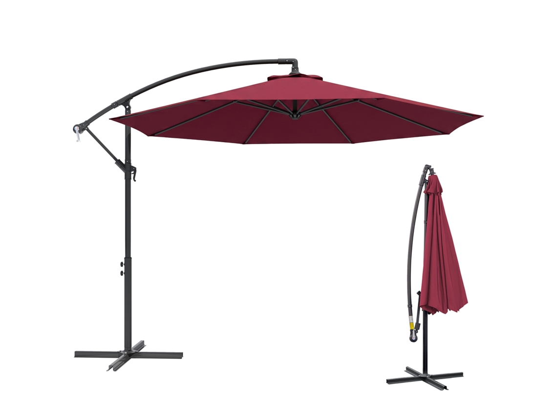 Guarda-sol De Jardim 3x2,5 M Com Braço Inclinável E Manivela, Vermelho Escuro
