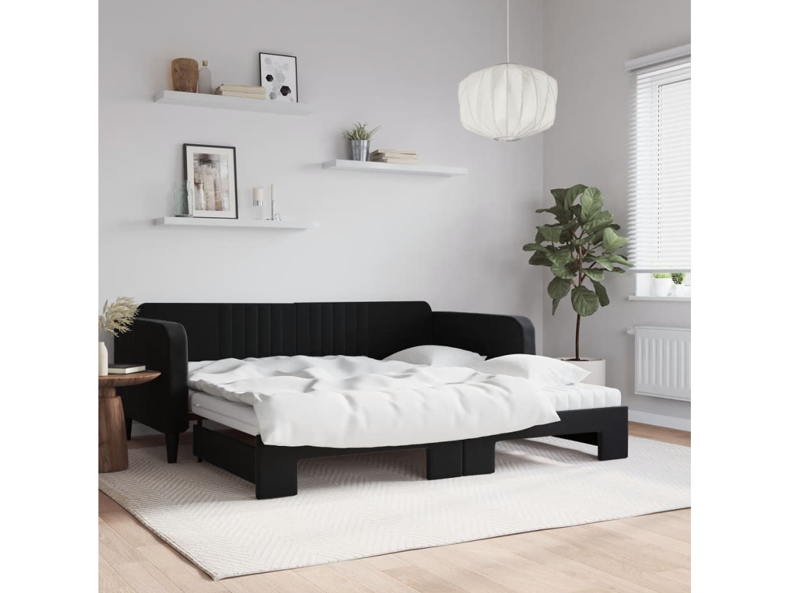 Vidaxl Sofá-cama Com Gavetão E Colchões 100x200 Cm Veludo Preto