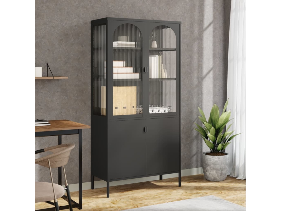 Vidaxl Móvel Alto 90x40x180 Cm Vidro E Aço Preto