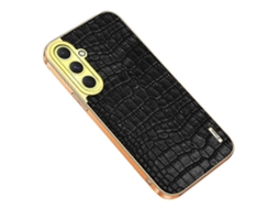 Compre Capa Para Samsung Galaxy S24 Fe Com Textura De Crocodilo, Tpu Galvanizado E Couro, Preta