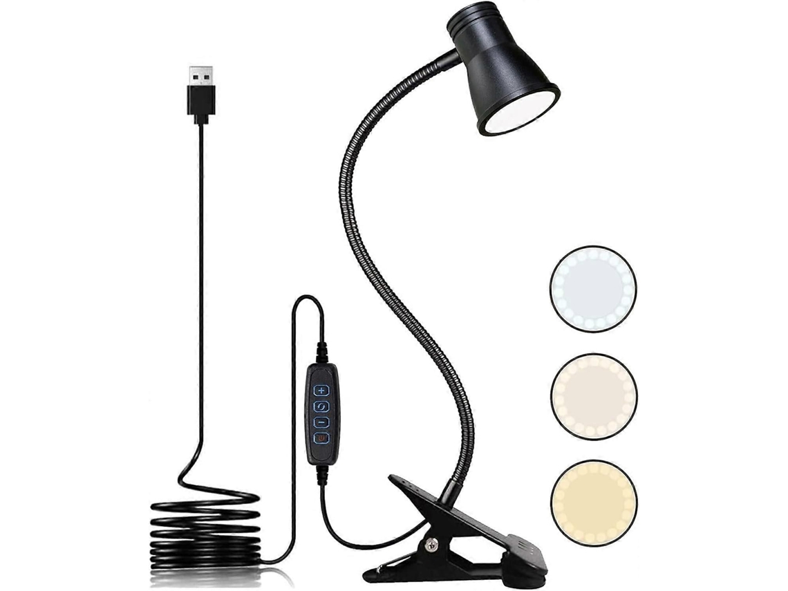 Luminária De Mesa Led Com Clipe E Luz De Leitura