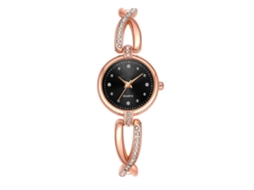 Relógio de Pulso Feminino de Quartzo com Pulseira de Liga Strass Rose Gold+black