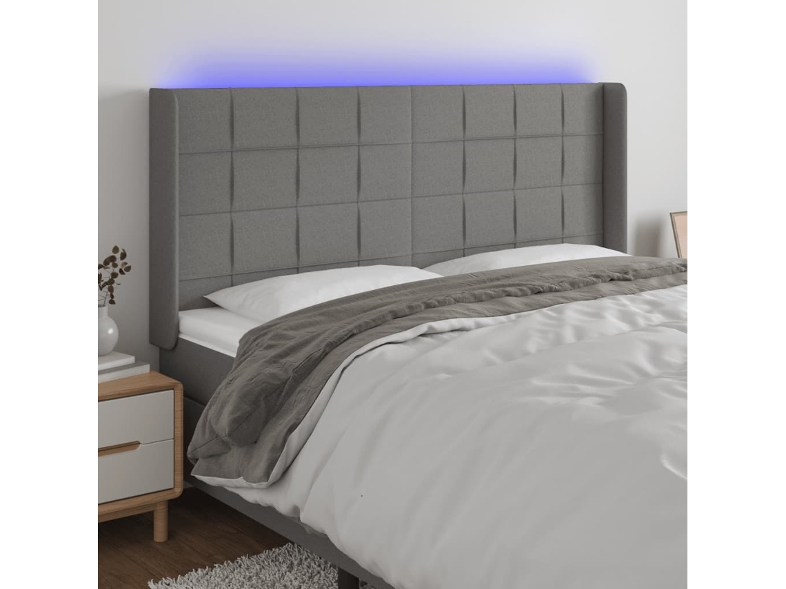 Cabecero con LED Tela 163x16x118/128 cm Gris Oscuro