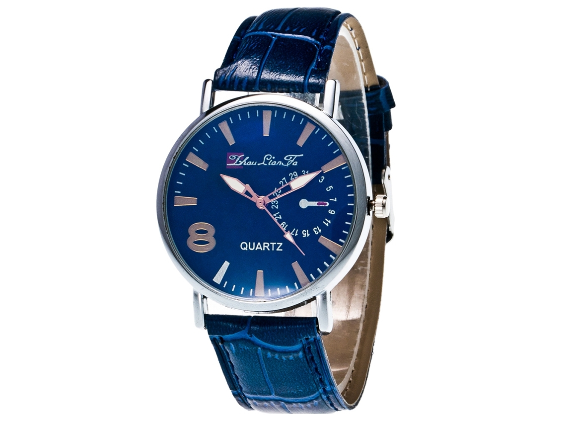 Reloj De Pulsera Analógico De Cuarzo Con Correa De Pu Moda Para Hombres Azul