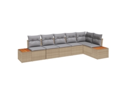 Conjunto 6 Sofá De Jardim Vidaxl Bege Vime Pe (319 X 154 X 85 Cm)
