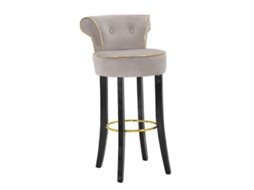 Banqueta De Bar Luxy Em Veludo Sintético Cinza - 46x48x96 Cm - Encosto Confortável E Apoio Para Os Pés Em Metal Dourado - Design Glamoroso Essencial
