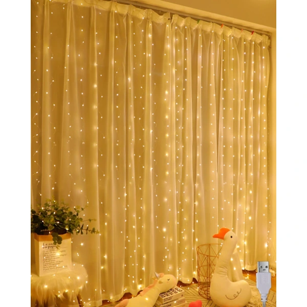 Cortina de Luz Branca Quente com 200 Leds, 3m X 2m, para Decoração de Natal BRILVIBERA
