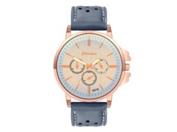Reloj De Pulsera Unisex De Cuero Pu Casual Tres Ojos Oro Rosa+azul