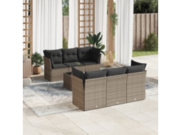 Jogo 7 Peças Sofás P/ Jardim C/ Almofadões Vime Pe Cinza Dkd Home Decor