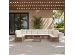 Vidaxl Conjunto De Sofá De Jardim 11 Unid. Bege Vime Pe