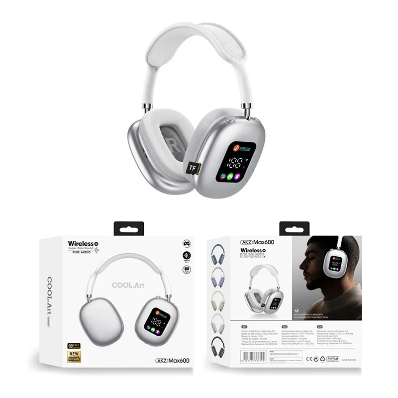 Fones De Ouvido Esportivos Sem Fio Bluetooth (prateados) Com Visor Digital De Led