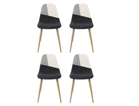 Conjunto de 4 Cadeiras Contemporâneas em Patchwork 'First' Preto e Branco PARIS PRIX Tecido e Madeira