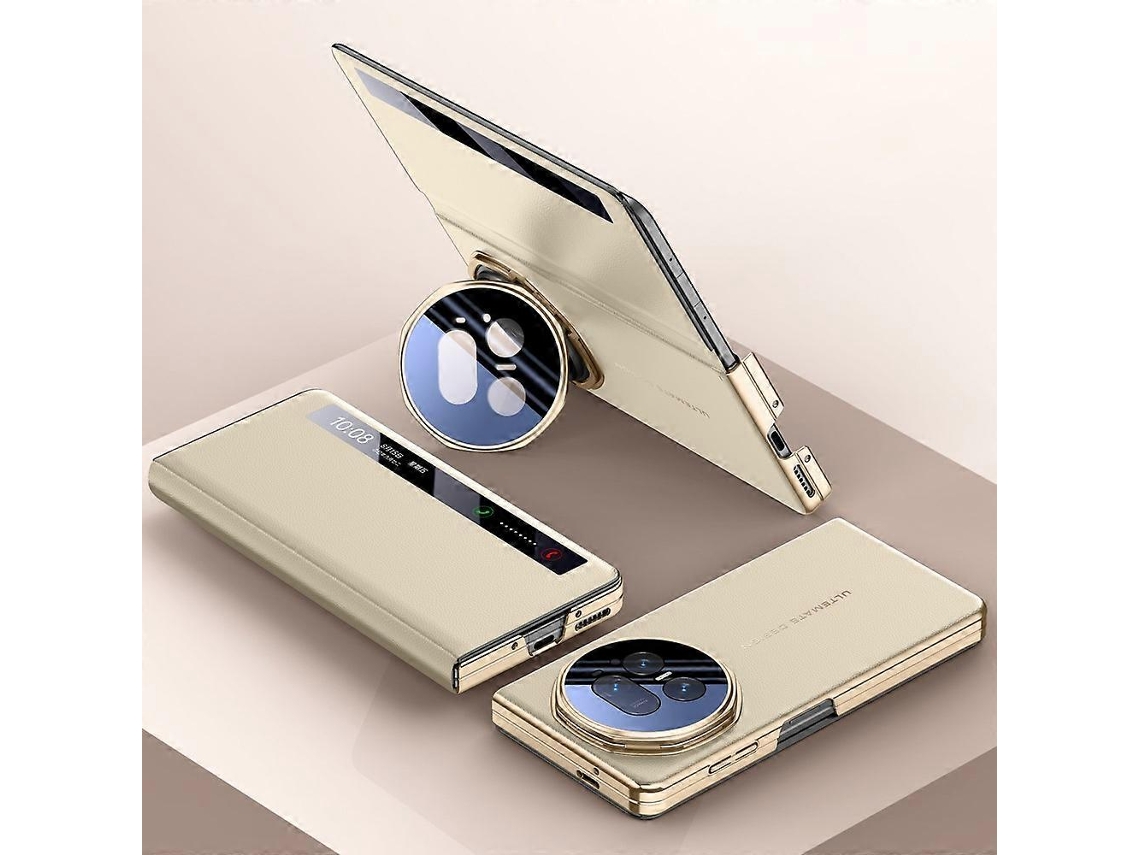 Capa Para Honor Magic V5 5g, De Couro Com Janela Smart View E Suporte De Metal Para Lente