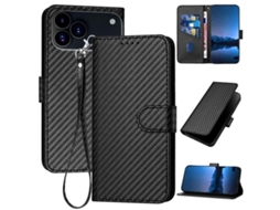 Capa De Couro Para Iphone 17 Pro - Fivela Em Fibra De Carbono - Com Cordão