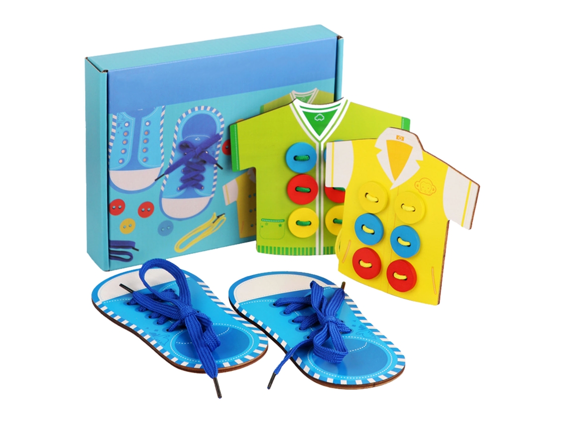 Ats juego de Hilado de Madera para Niños Juguete de Cordar Ropa Zapatos Kit Aprendizaje Temprano Habilidades Motrices Finas