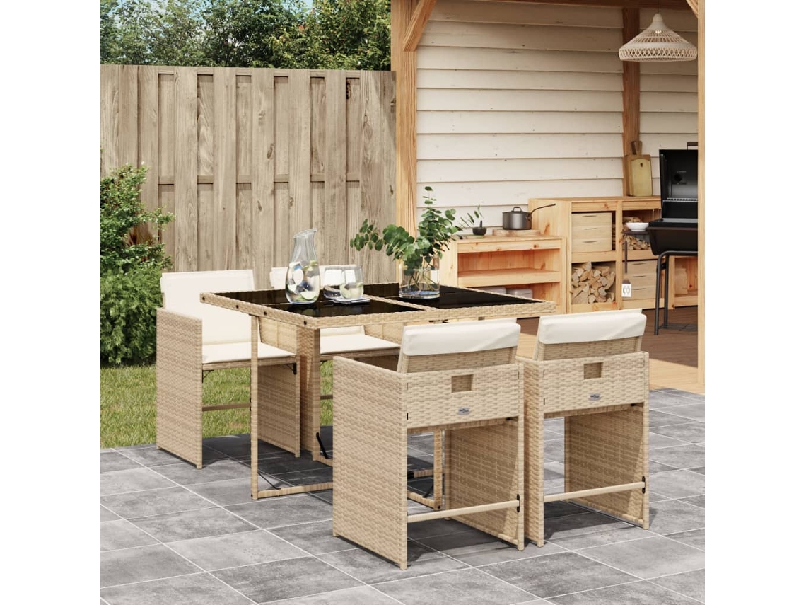 Vidaxl 5 Pcs Conjunto de Jantar P/ Jardim com Almofadões Vime Pe Bege