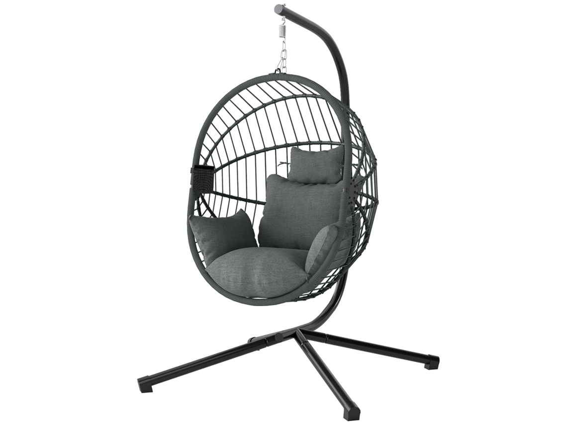 Poltrona Suspensa para Ovos S/MARCA (cesta dobrável, almofada, encosto de cabeça, suporte, 120 kg, cinza)