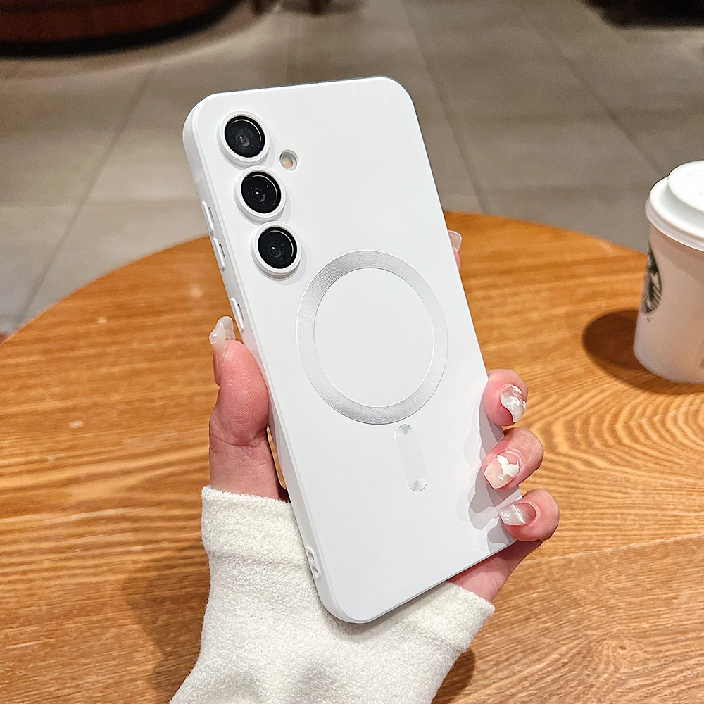 Capa Magnética Fosca Para Celular Samsung (galaxy S25 Branco), Compatível Com A Função Magnética Magsafe.