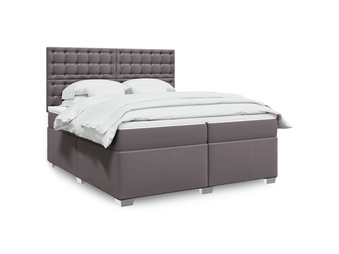 Cama Com Molas/colchão 200x200 Cm Couro Artificial Cinzento