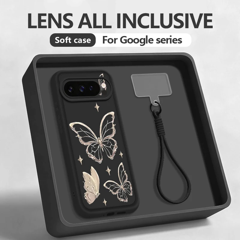 Capa Para Celular Google Pixel 7a Com Estampa Retrô De Borboletas (preta), Pulseira De Tpu Macia.